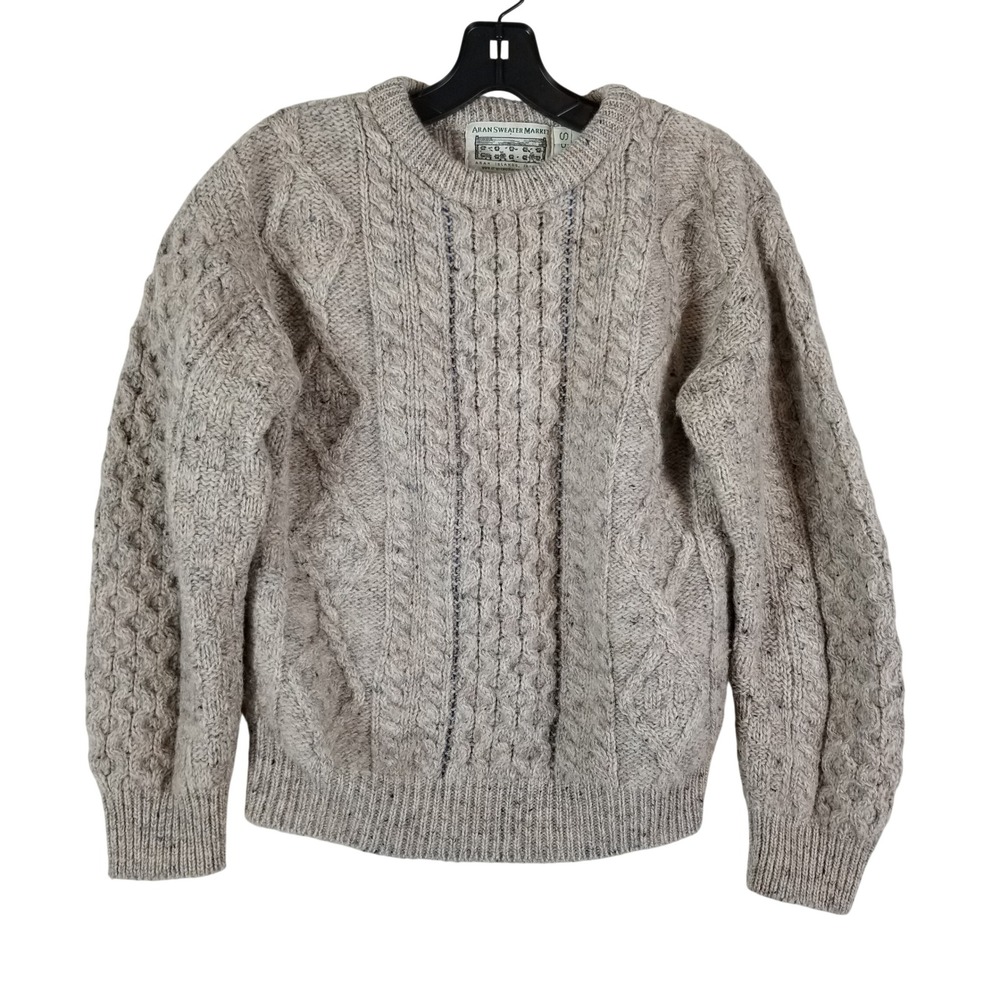 Aran Sweater Market Wool Sweater Women Small Oatmeal Cable Knit Irish Pullover